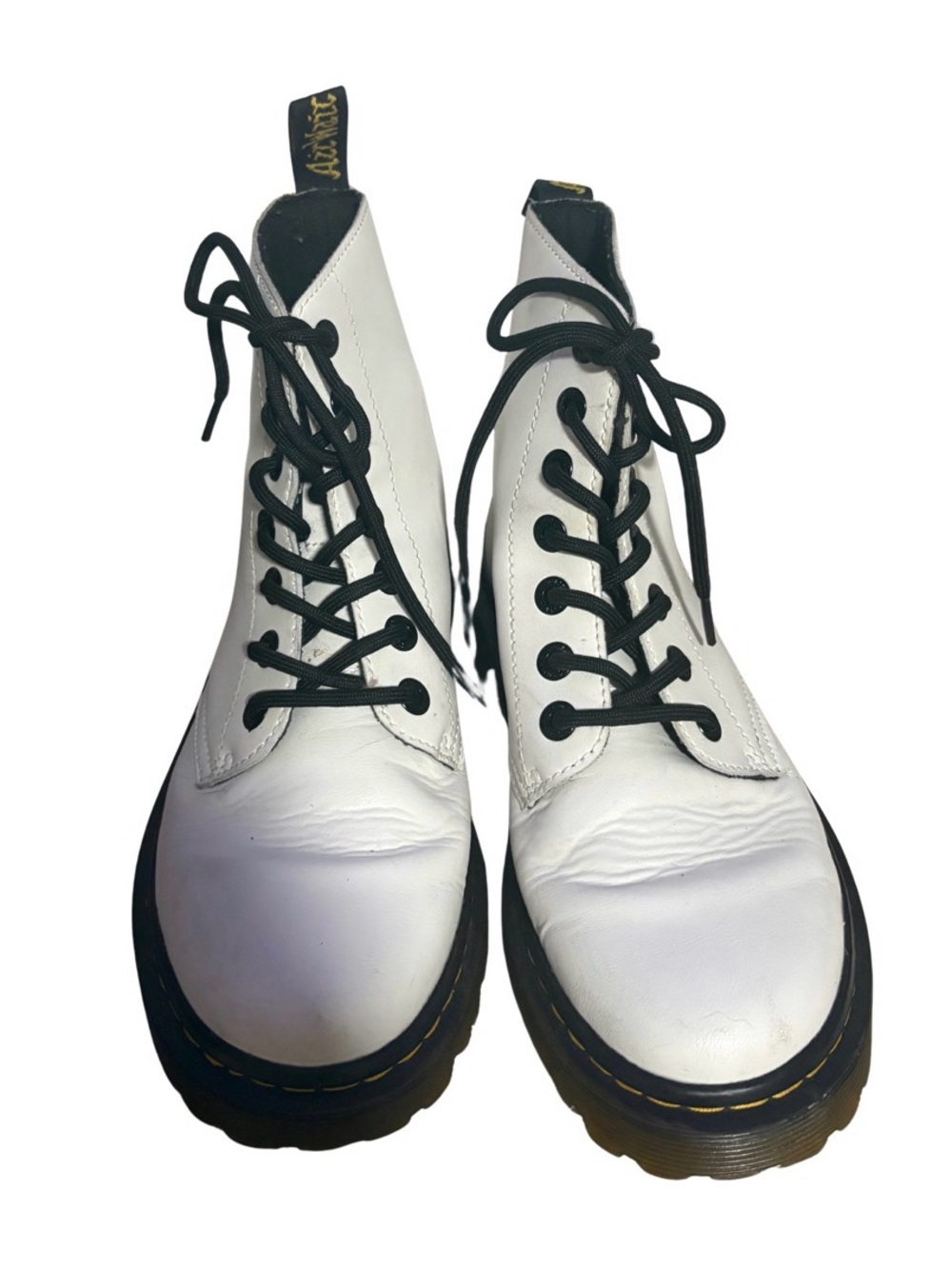 Dr. Martens White Leather Lace-Up Boots with Black Laces